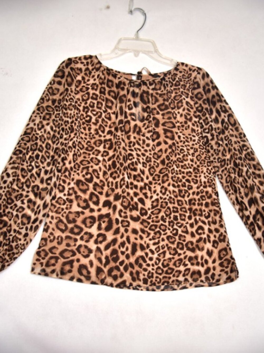 White House Black Market Women's 2 Blouse Cheetah Print Long Sheer Sleeve Brown